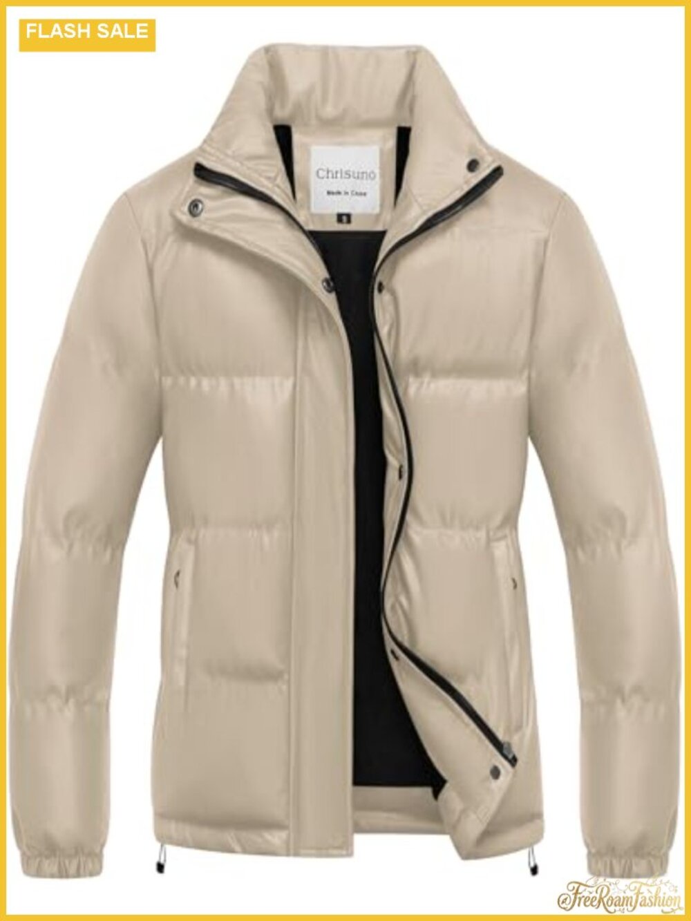 Faux Leather Puffer Jacket Fleece Lined Vegan Leather Winter Coat